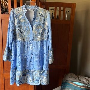 Blue Paisley Long Sleeve Dress